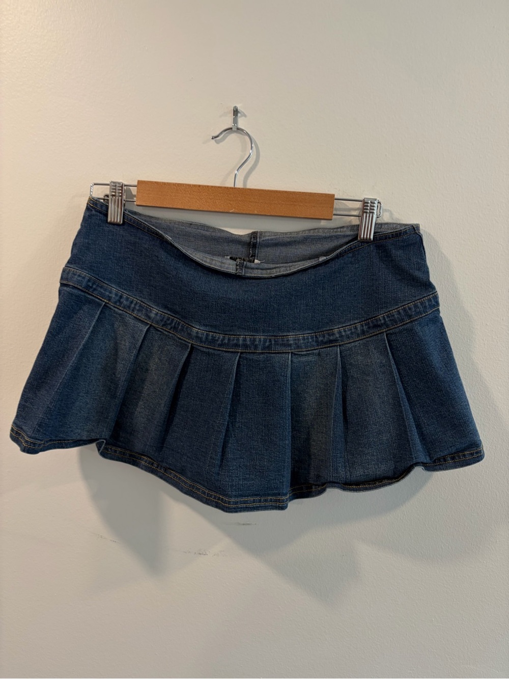 BDG Dark Blue Denim Pleated Skater Mini Skirt